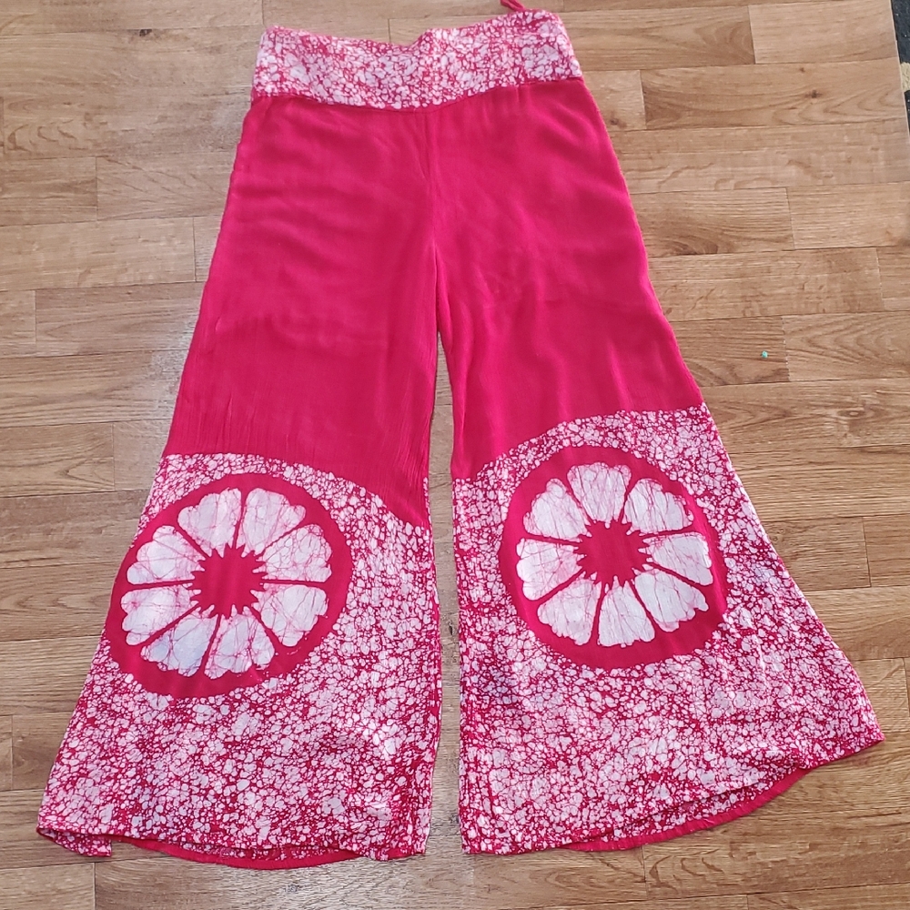 Red and White Casual Wide-Leg Pants